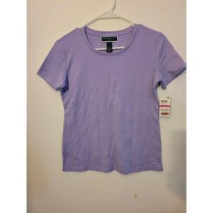 Karen Scott Women Purple Floral Short Sleeve Round